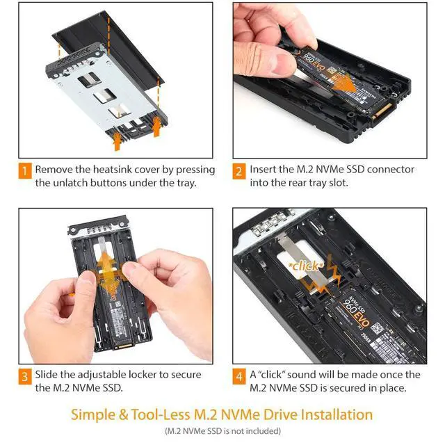 Alt view image 5 of 7 - 2 Bay M.2 PCIe 3.0/4.0 NVMe SSD Mobile Rack for External 3.5 Drive Bay | ToughArmor MB834M2K-B