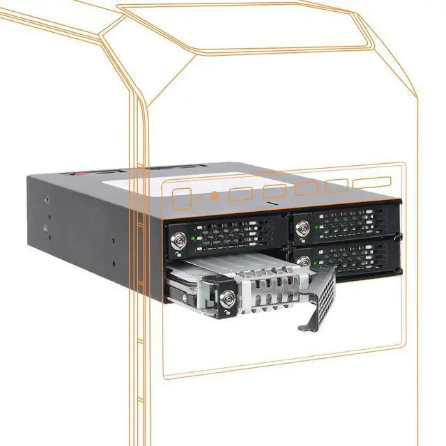 Alt view image 2 of 7 - 4 Bay 2.5in SAS/SATA HDD/SSD Mobile Rack Enclosure for 5.25" Bay (with Keylock) | ToughArmor MB994SK-1B