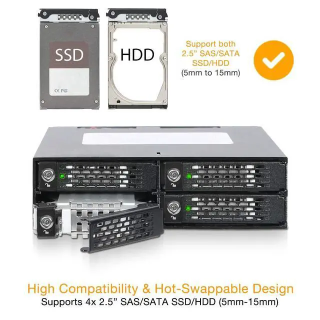 Alt view image 3 of 7 - 4 Bay 2.5in SAS/SATA HDD/SSD Mobile Rack Enclosure for 5.25" Bay (with Keylock) | ToughArmor MB994SK-1B