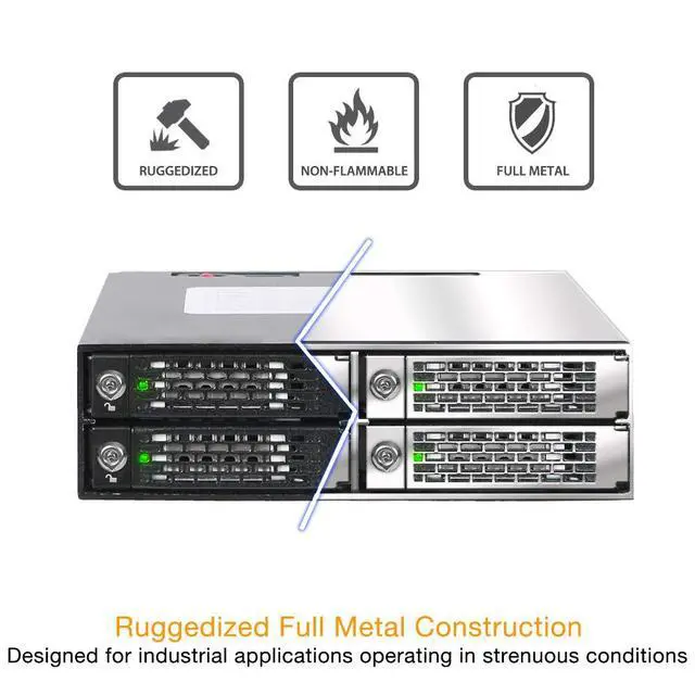 Alt view image 6 of 7 - 4 Bay 2.5in SAS/SATA HDD/SSD Mobile Rack Enclosure for 5.25" Bay (with Keylock) | ToughArmor MB994SK-1B