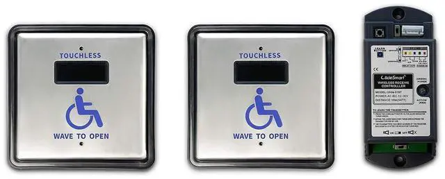 Main image of Touch Free WiFi Wireless Sensor Switch,Handicap Door Opener Wireless Wave Sensor Open,2PCS 4.5'' Square Stainless Steel Sensor Panels and 1PCS Receiver