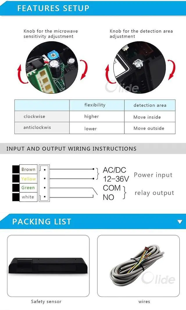 Alt view image 7 of 7 - Active&Safety Dual Sensor, Active Infrared Safety Detected Sensor for Automatic Door