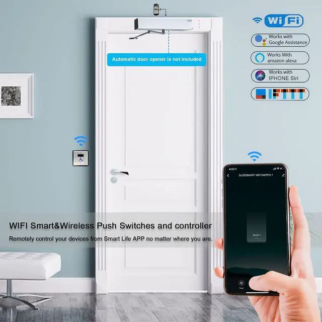 Alt view image 4 of 7 - Touch Free WiFi Wireless Sensor Switch,Handicap Door Opener Wireless Wave Sensor Open,2PCS 4.5'' Square Stainless Steel Sensor Panels and 1PCS Receiver