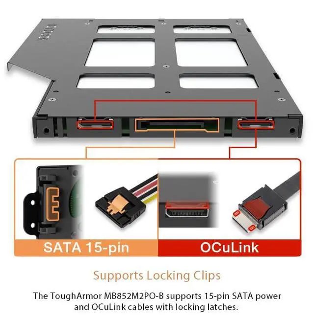 Alt view image 2 of 7 - 2 x M.2 NVMe SSD PCIe 4.0 Mobile Rack for 9.5mm Ultra Slim ODD Bay (not Support Tri-Mode) | ToughArmor MB852M2PO-B