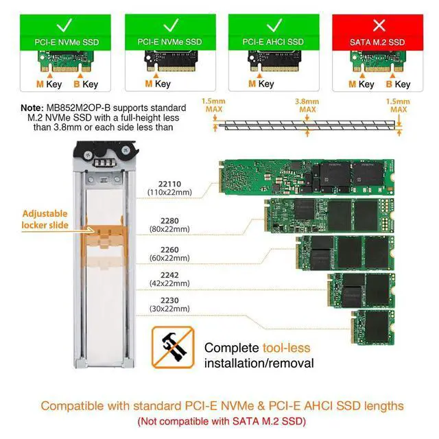 Alt view image 3 of 7 - 2 x M.2 NVMe SSD PCIe 4.0 Mobile Rack for 9.5mm Ultra Slim ODD Bay (not Support Tri-Mode) | ToughArmor MB852M2PO-B