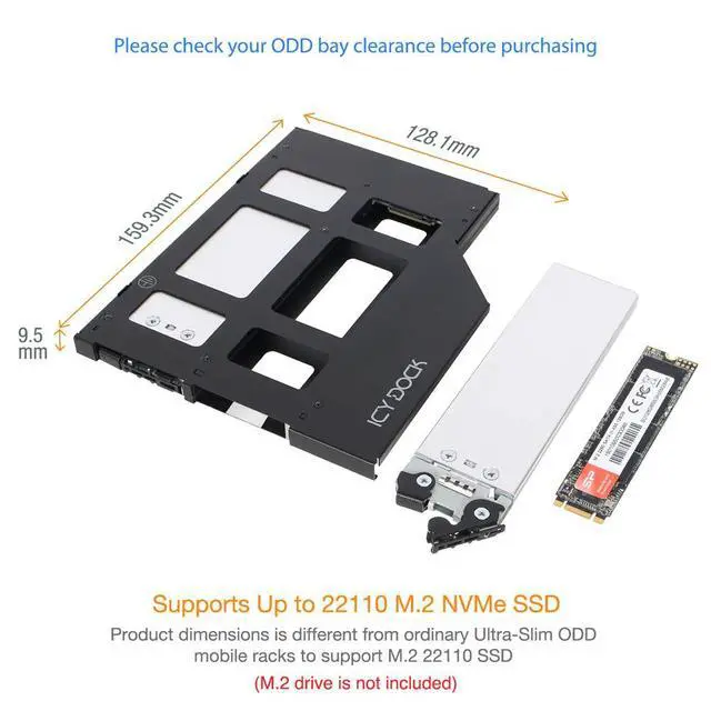 Alt view image 5 of 7 - 2 x M.2 NVMe SSD PCIe 4.0 Mobile Rack for 9.5mm Ultra Slim ODD Bay (not Support Tri-Mode) | ToughArmor MB852M2PO-B