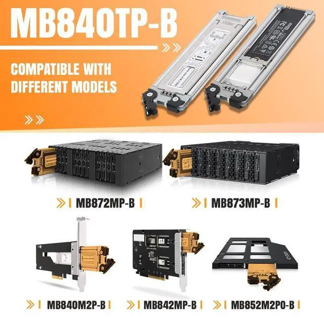 Alt view image 7 of 7 - 2 x M.2 NVMe SSD PCIe 4.0 Mobile Rack for 9.5mm Ultra Slim ODD Bay (not Support Tri-Mode) | ToughArmor MB852M2PO-B