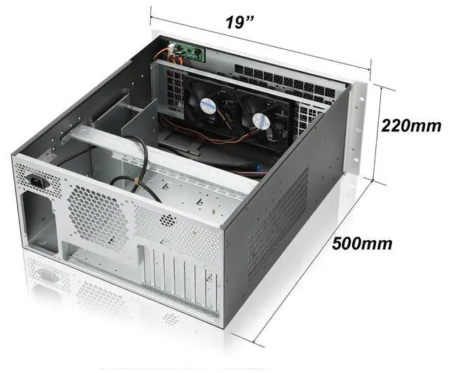 Alt view image 4 of 6 - 5U rackmount Server Chassis Silver Color Support Liquid Cooling Compatibility up to Elevated 360mm Radiator, 1xPS2+1xSFX PSU