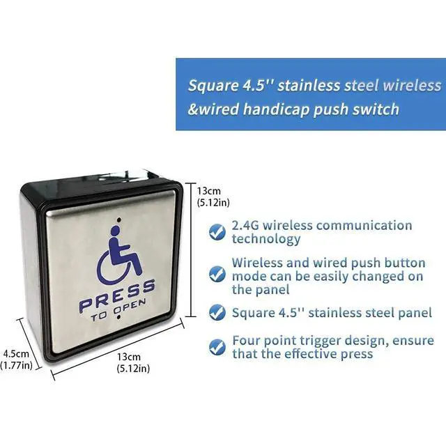 Alt view image 6 of 7 - Handicap Door Opener for Handicapped,Automatically Open Door Opener by 4.5'' Square Wireless Handicap Push Button