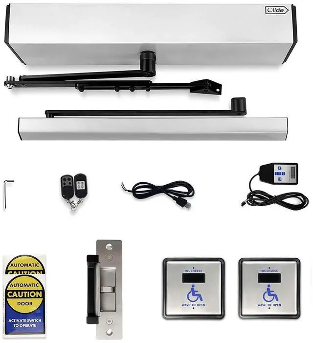 Main image of Automatic Swing Door Opener,Touch Free Wave Sensor Handicap Door Closer with 2PCS 4.5'' Square Wired Handicap Wave Sensors and 1PCS DC12V 880lbs Electric Strike