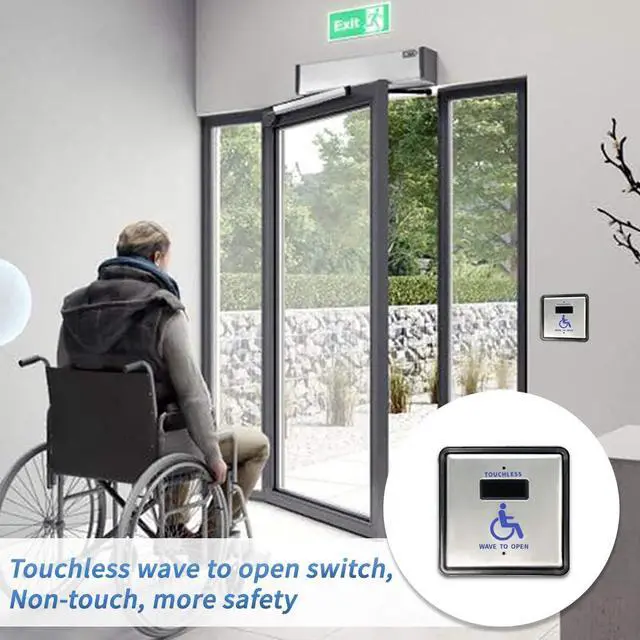 Alt view image 3 of 7 - Automatic Swing Door Opener,Touch Free Wave Sensor Handicap Door Closer with 2PCS 4.5'' Square Wired Handicap Wave Sensors and 1PCS DC12V 880lbs Electric Strike