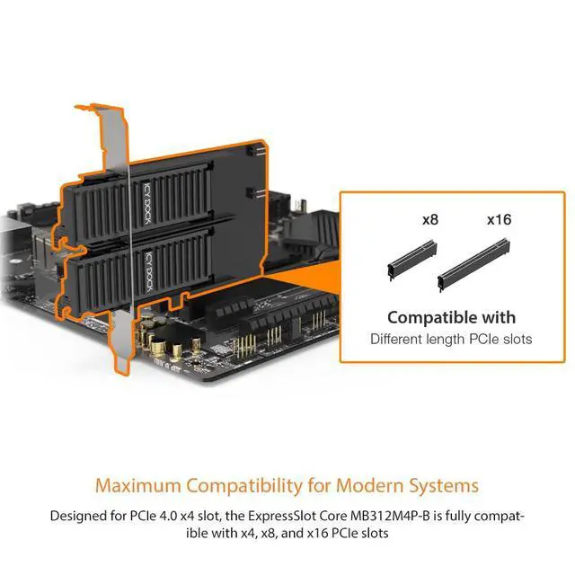 Alt view image 6 of 7 - Removable Dual M.2 NVMe SSD to PCIe 4.0 x8 Mobile Rack Adapter Card for PCIe Expansion Slot | ExpressSlot Core MB312M4P-B