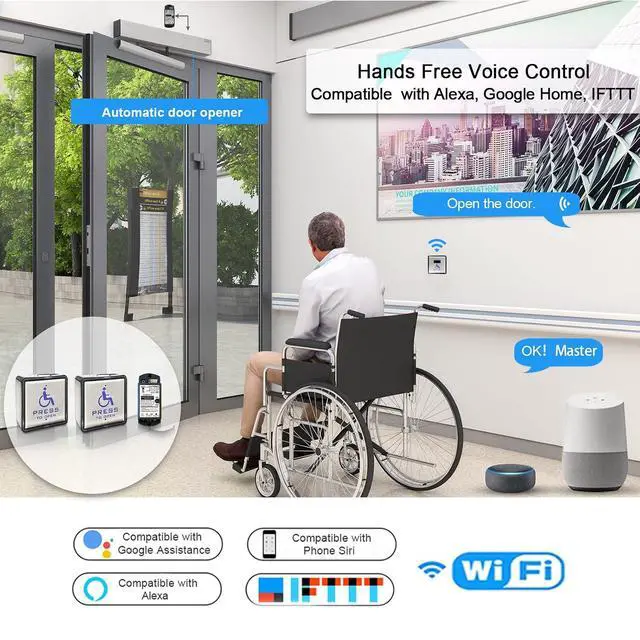 Alt view image 4 of 6 - Handicap Door Opener for Disabled People, Low Energy ADA Swing Door Operator with Stainless Steel Handicap Push Buttons