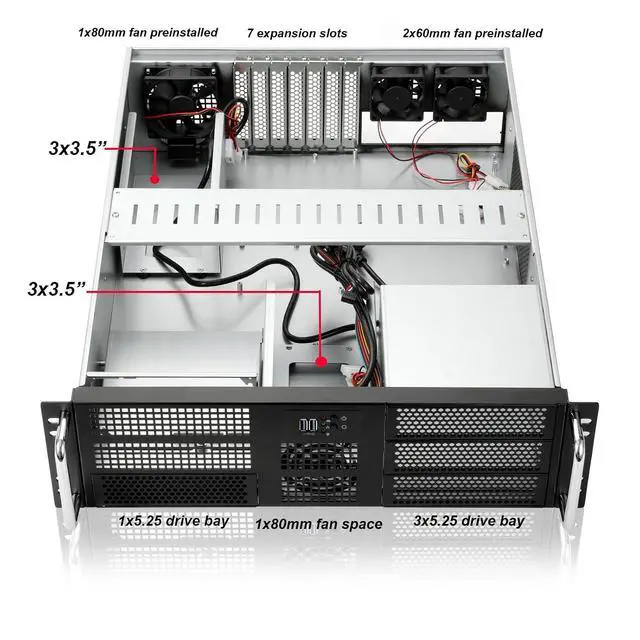 Alt view image 2 of 6 - 3u Rackmount Server Chassis EATX/ATX/MATX with 4x5.25 + 6x3.5 Support ATX PSU with Either top or Side Cooling / 21.65 deptth
