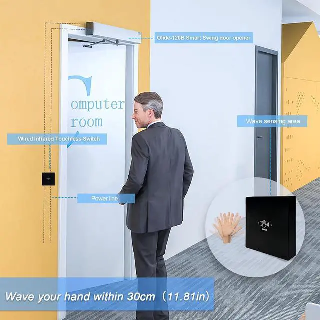 Alt view image 2 of 7 - Automatic Electric Sensor Door Opener with 2PCS Wired Black Square 3.39inch Touchless Door Switch M-605MH,Sensoring Distance Adjustable Up to 11.81inch (Silver Grey)