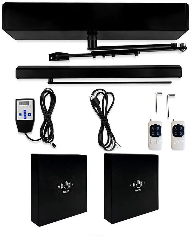Main image of Automatic Electric Sensor Door Opener in Black Color with 2PCS Wired Black Square 3.39inch Touchless Door Switch M-605MH,Sensoring Distance Adjustable Up to 11.81inch