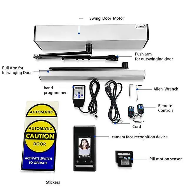 Alt view image 2 of 7 - Electric Swing Door Opener Olide-120B Hands Free Open Door with 1PCS Face Recognition Attendance Machine and 1PCS PIR Motion Sensor