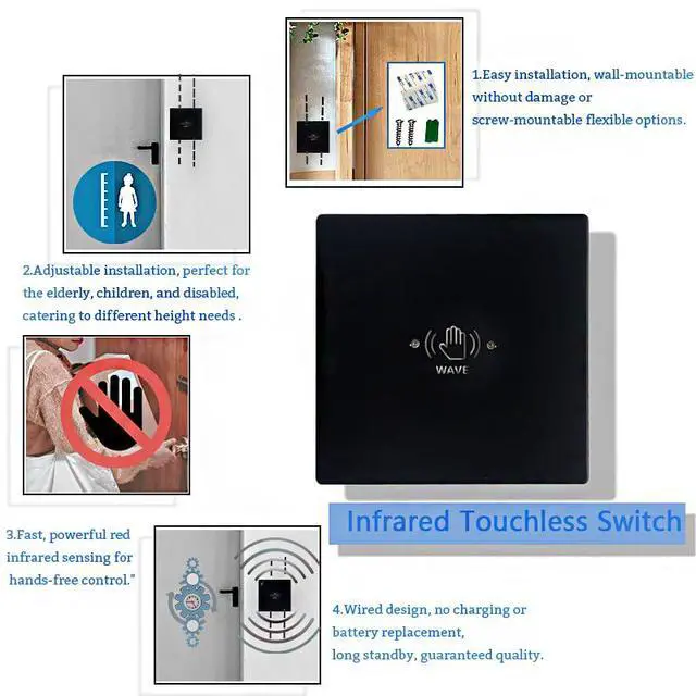 Alt view image 6 of 7 - Automatic Electric Sensor Door Opener with 2PCS Wired Black Square 3.39inch Touchless Door Switch M-605MH,Sensoring Distance Adjustable Up to 11.81inch (Silver Grey)