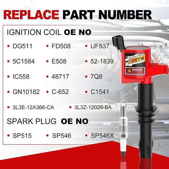 Alt view image 2 of 7 - 8 Pack Ignition Coil DG511 & Iridium Spark Plugs SP546 Compatible with Ford F-150, F-250, F-350, Expedition, Explorer, Mustang, Crown Victoria, Lincoln Navigator, Mercury Mountaineer 4.6L 5.4L V8