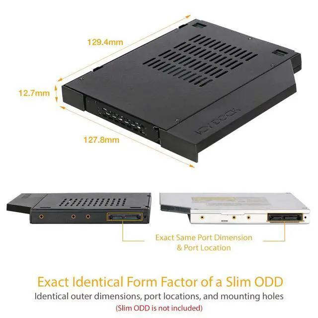 Alt view image 7 of 7 - 2.5" SSD / HDD Hot-Swap SATA Mobile Rack for 12.7mm Slim CD/DVD-ROM Optical Bay | ToughArmor MB411SPO-1B (Fits 12.7mm Height ODD Slot)