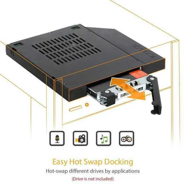 Alt view image 2 of 7 - 2.5" SSD / HDD Hot-Swap SATA Mobile Rack for 12.7mm Slim CD/DVD-ROM Optical Bay | ToughArmor MB411SPO-1B (Fits 12.7mm Height ODD Slot)