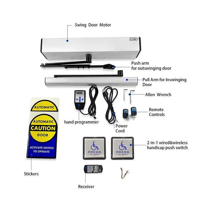 Alt view image 2 of 7 - Automatic Door Opener for Disabled with Wireless&Wired 2-in-1 4.5'' Square Handicap Push Button Olide-510 with Both Inswing and Outswing Arms