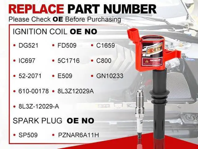 Alt view image 3 of 7 - DG521 Ignition Coil Pack & SP509 Spark Plug SetFitment for 20082014 Ford F-150, Expedition, Explorer; 20082010 F-250/F-350 Super Duty; Mustang, Navigator, Mountaineer (4.6L/5.4L V8)