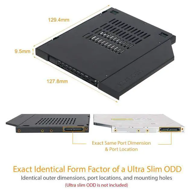 Alt view image 6 of 7 - 2.5" SSD / HDD Hot-Swap SATA Mobile Rack for 9.5mm Ultra Slim CD/DVD-ROM Optical Bay | ToughArmor MB411SPO-2B