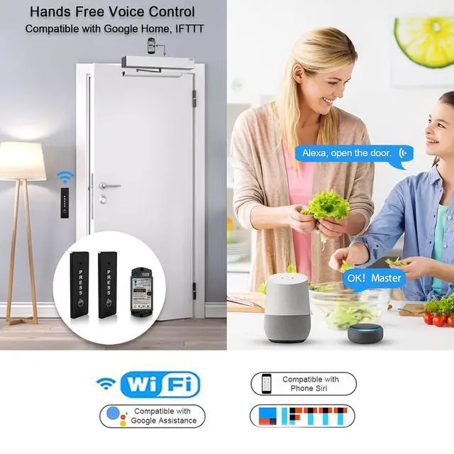 Alt view image 3 of 7 - Door Opener WiFi Electric Swing Door,Residential Door Opener WiFi Device with WiFi Smart Home Device Compatible for Alexa and Google Assistant
