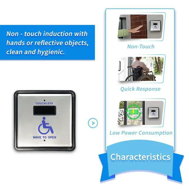 Alt view image 4 of 6 - Waterproof Touchless Hand Wave Sensor Button Olide-513N for Exterior Door,Wired Square 4.5'' Handicap Wave Sensor Single Button Olide-513N