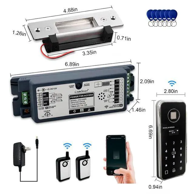 Alt view image 2 of 5 - Front Door WIFI Smart Fingerprint Electronic Card ReadersKit,Wireless Access Control Locking Kit for Home Office Door,with Wireless Fingerprint Access Keypad+Electric Strike+Wireless FoB Key