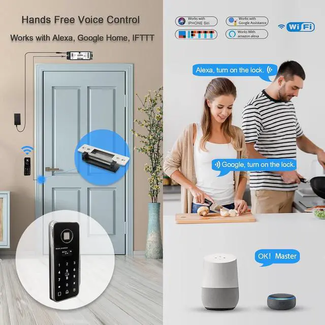 Alt view image 4 of 5 - Front Door WIFI Smart Fingerprint Electronic Card ReadersKit,Wireless Access Control Locking Kit for Home Office Door,with Wireless Fingerprint Access Keypad+Electric Strike+Wireless FoB Key