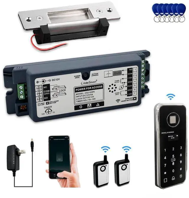 Main image of Front Door WIFI Smart Fingerprint Electronic Card ReadersKit,Wireless Access Control Locking Kit for Home Office Door,with Wireless Fingerprint Access Keypad+Electric Strike+Wireless FoB Key