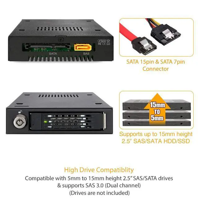 Alt view image 6 of 7 - Rugged Full Metal 2.5 SAS/SATA HDD & SSD Mobile Rack for External 3.5" Drive Bay | ToughArmor MB991IK-B