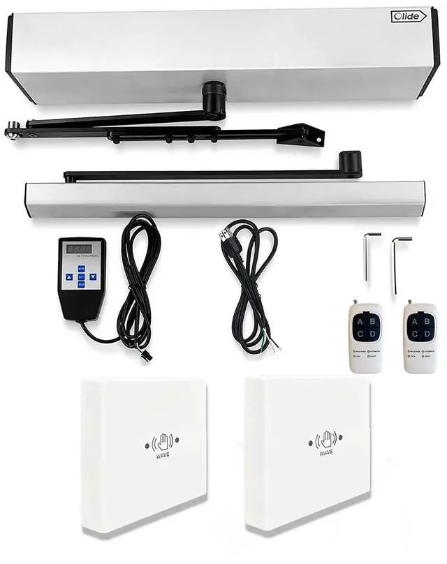 Main image of Automatic Infrared Sensor Door Opener with 2PCS Wired White Square 3.39inch Touchless Door Switch M-605MH,Surface-Mounted Hand Wave Infrared Sensor to Open Swing Door (Silver Grey)