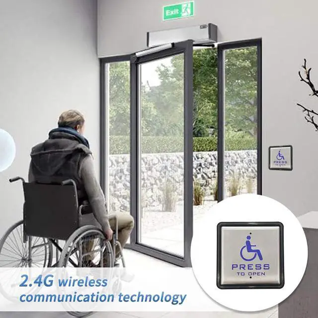Alt view image 4 of 7 - Electric Door Operator+Outswing Arm+2-3/4'' Extend Spacer+2pcs Wired Wireless 2-in-1 Handicap Push Switches