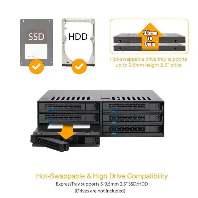 Alt view image 4 of 4 - ExpressCage MB326SP-B Hot Swap Cage for 6X 2.5-Inch SATA SSD/HDDs in 1x 5.25-Inch Bay