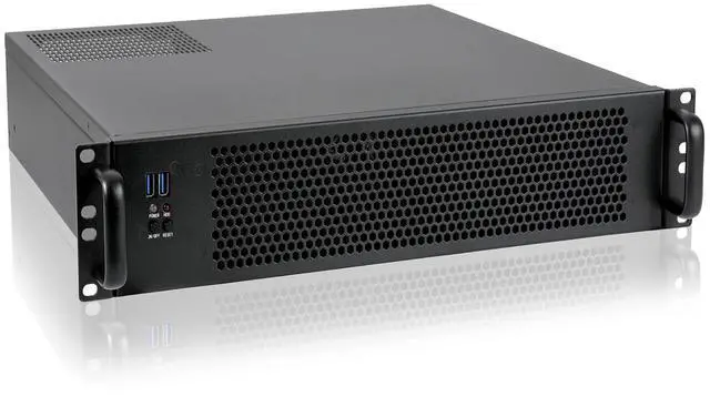 Main image of MicroATX/Mini-ITX 2U Rackmount Server Chassis max 9x3.5 Bay / USB3.0 with 2.0 Adapter Support ATX PSU Either top or Side Cooling Depth 17.7" Black