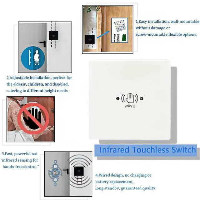 Alt view image 6 of 7 - Wired Touchless Door Switch M-605MH for Automatic Door Opener,Surface-Mounted Hand Wave Infrared Sensor to Open Door,Sensoring Distance Adjustable,1PCS Square 3.39inch Single Switch (White)