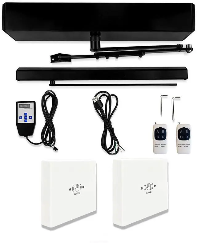 Main image of Automatic Infrared Sensor Door Opener in Black Color with 2PCS Wired White Square 3.39inch Touchless Door Switch M-605MH,Surface-Mounted Hand Wave Infrared Sensor to Open Swing Door