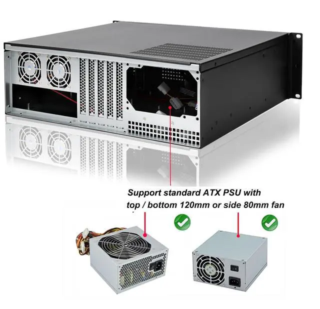 Alt view image 6 of 7 - 20" Rail with 3U Chassis 3x5.25 / ATX PSU Upside and Down Both Support