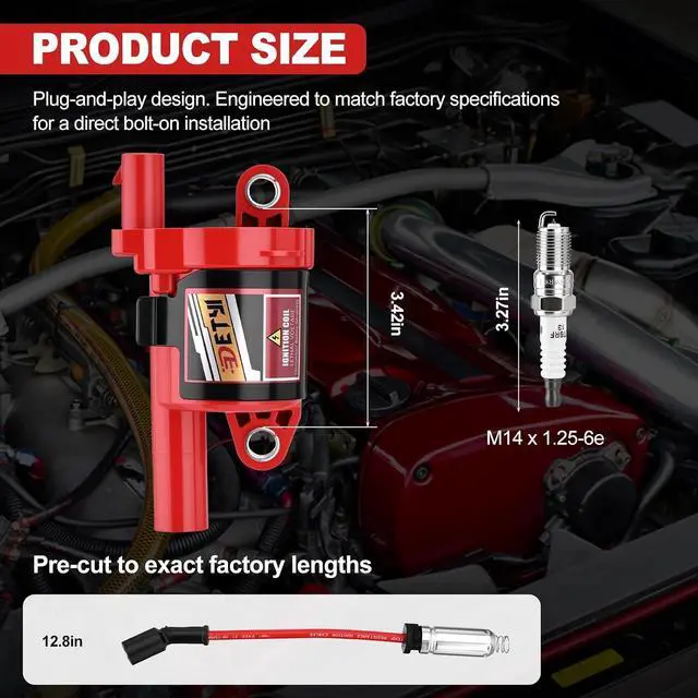 Alt view image 6 of 7 - Set of 8 UF742 Round Ignition Coils with Iridium Spark Plugs and Wires - Compatible with Chevy Silverado 1500 Tahoe Suburban Camaro Cadillac CTS Escalade GMC Sierra Yukon 5.3L 6.2L V8 2014-2021