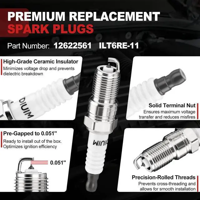 Alt view image 7 of 7 - Set of 8 UF742 Round Ignition Coils with Iridium Spark Plugs and Wires - Compatible with Chevy Silverado 1500 Tahoe Suburban Camaro Cadillac CTS Escalade GMC Sierra Yukon 5.3L 6.2L V8 2014-2021