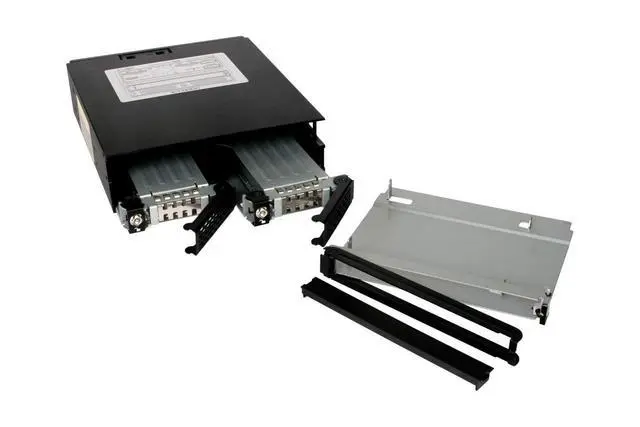 Alt view image 3 of 7 - Full Metal 2 Bay 2.5" SAS/SATA HDD & SSD Backplane Cage with Slim ODD Tray and Locking Trays for External 5.25" Bay | ToughArmor MB994IKO-3SB