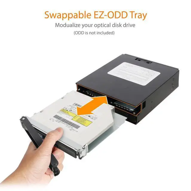 Alt view image 6 of 7 - Full Metal 2 Bay 2.5" SAS/SATA HDD & SSD Backplane Cage with Slim ODD Tray and Locking Trays for External 5.25" Bay | ToughArmor MB994IKO-3SB