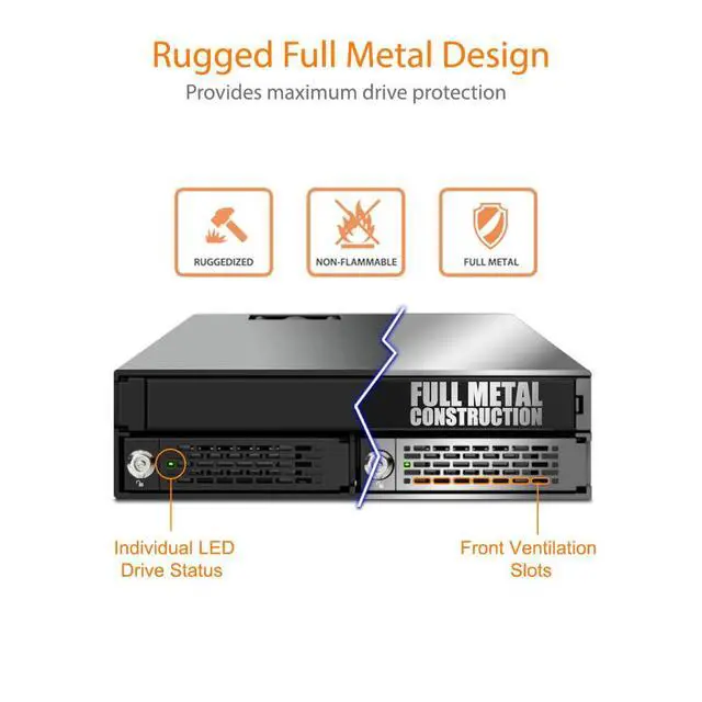 Alt view image 7 of 7 - Full Metal 2 Bay 2.5" SAS/SATA HDD & SSD Backplane Cage with Slim ODD Tray and Locking Trays for External 5.25" Bay | ToughArmor MB994IKO-3SB