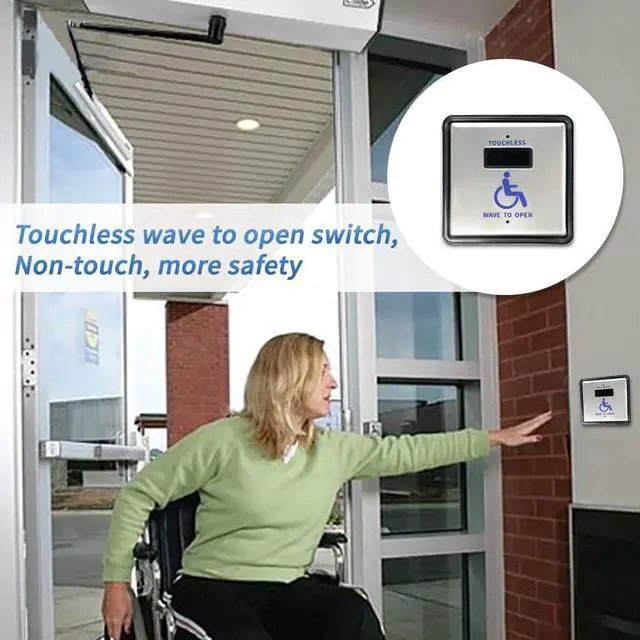 Alt view image 4 of 7 - Handicap Door Sensor Open Switch,Wired Contactless Door Opener Wave Sensor with 2PCS Wired Square 4.5'' Stainless Steel Panels
