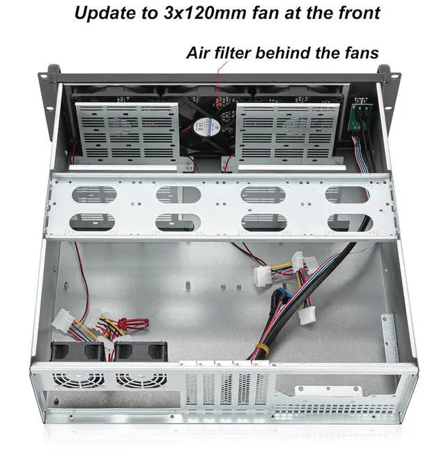 Alt view image 3 of 7 - 3U Rackmount Server Chassis ATX/Micro ATX/Mini-ITX (8x3.5 or 6x3.5+2x2.5,with Front 3x120mm Fan Support Standard ATX PSU or SFX PSU (Using the ATX to SFX Bracket with Chassis)