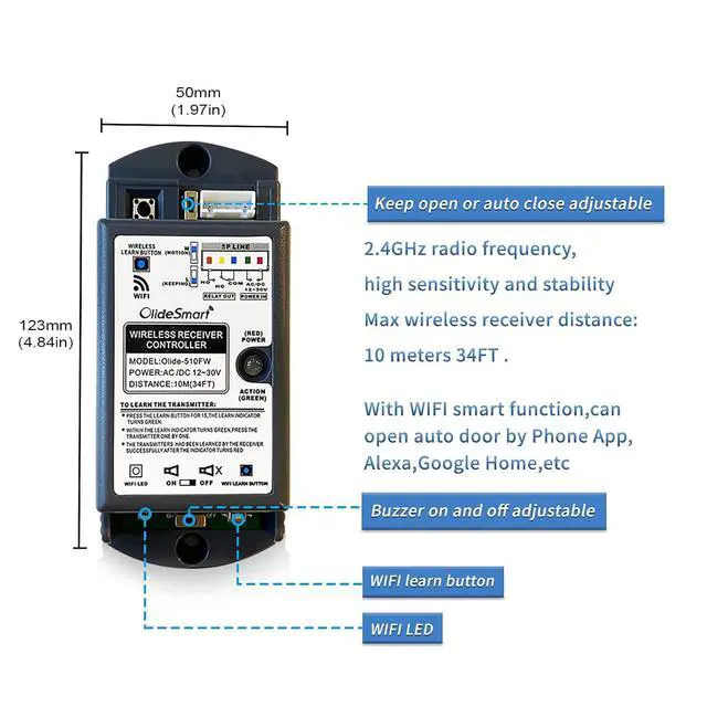 Alt view image 4 of 7 - Smart Home Door Opener WiFi Phone APP Remote Control Automatic Swing Door,Compatible with Alexa,Google Home,Voice Control Access with Wireless Access Keypad,Electric Strike,Receiver