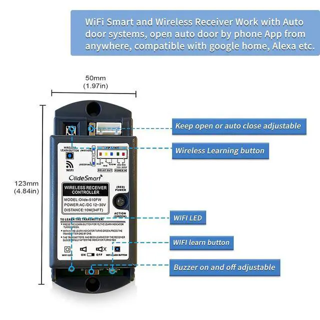 Alt view image 6 of 7 - No Touch Wireless Commercial Door Opener Automatic,Wireless Handicap Push Switch to Wave Sensor Open with 2pcs Wireless Wave Handicap Switches Olide-512N